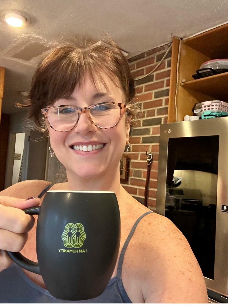 Gillian with I Am Humanity mug — Philadelphia
